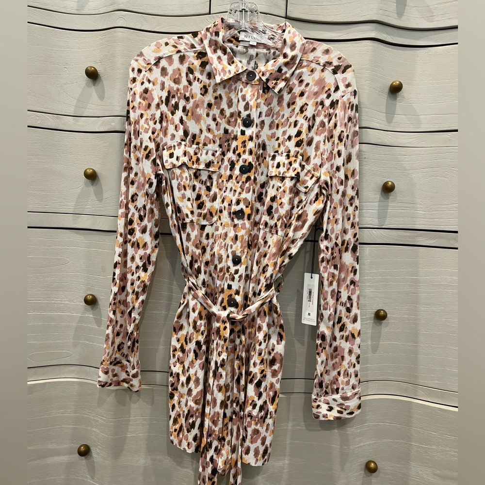 NWT Willow & Clay Linen Leopard Print Long Sleeve Romper Size Small